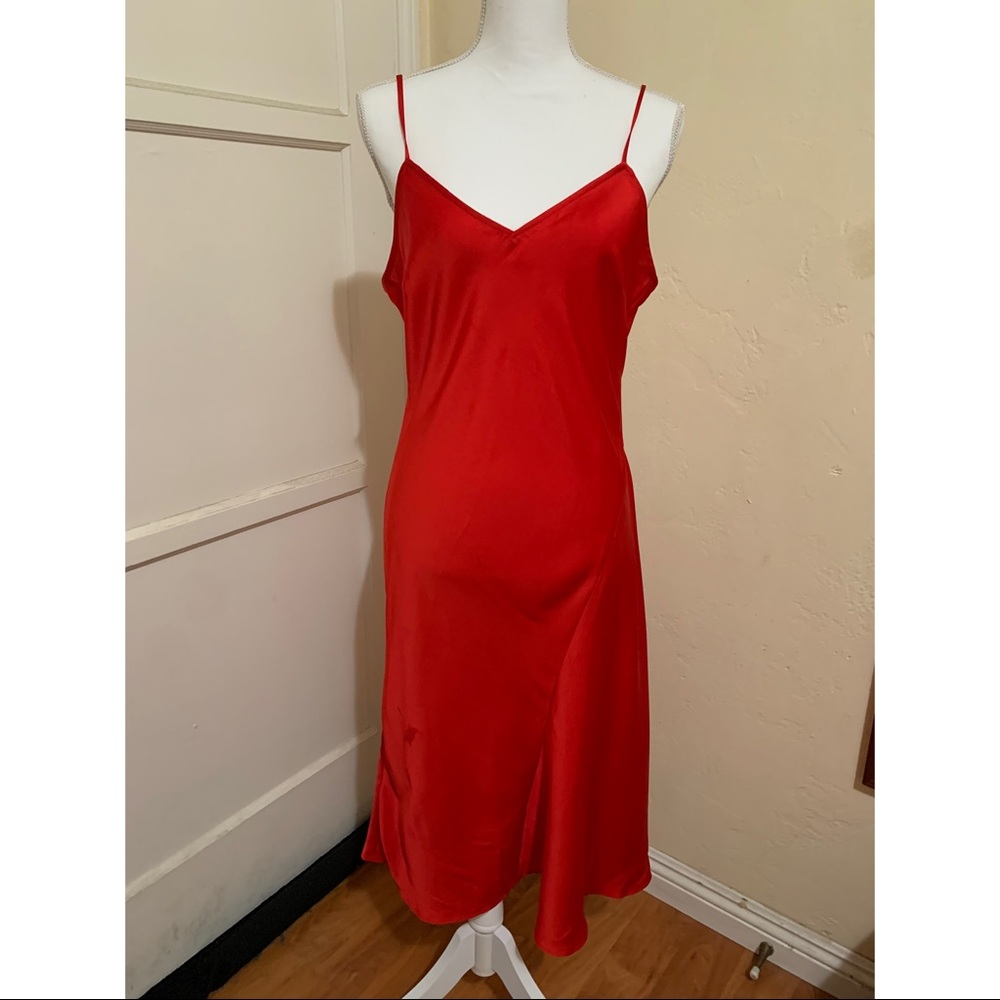 Red silk slip dress